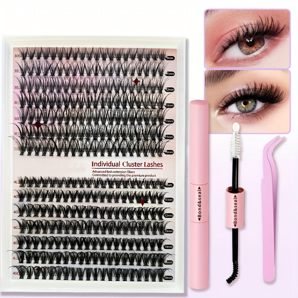 Lash-Erweiterungskit-280/320/640pcs D-Curl-Cluster + Werkzeuge
