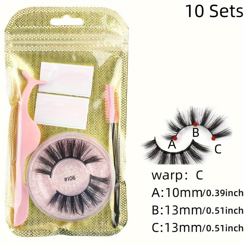 10 Paare selbstklebende Wimpern-Multi-Stil flauschiger Faux-Nerz