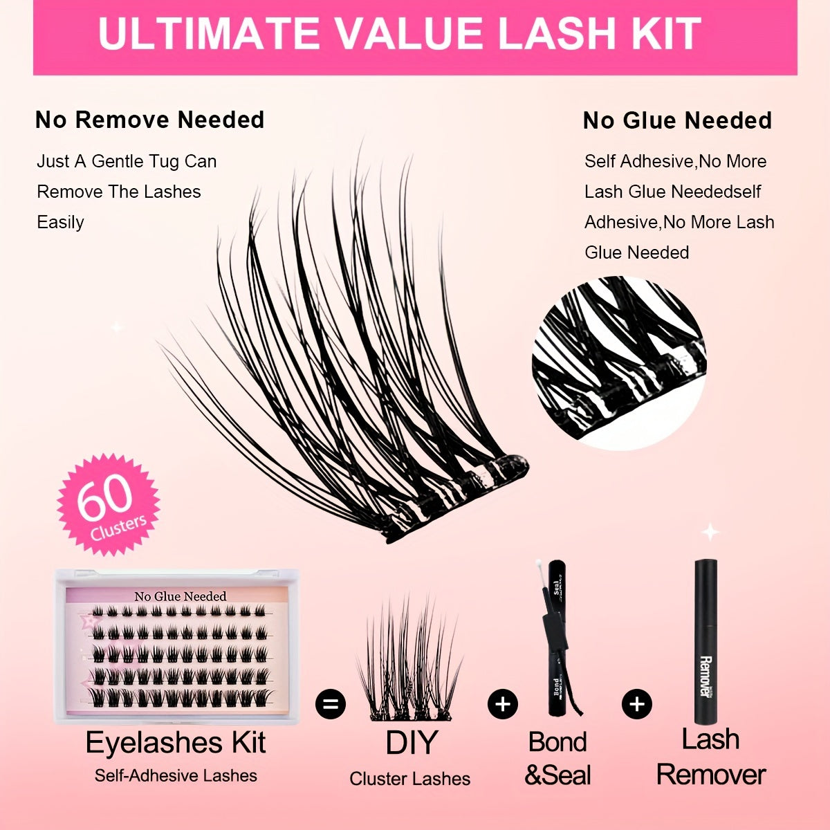 60pcs selbstkluster Cluster-Wimpern-wiederverwendbares DIY-Kit