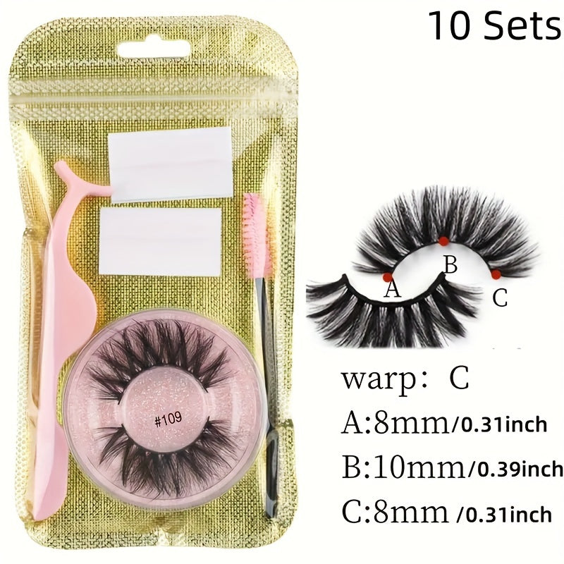 10 Paare selbstklebende Wimpern-Multi-Stil flauschiger Faux-Nerz