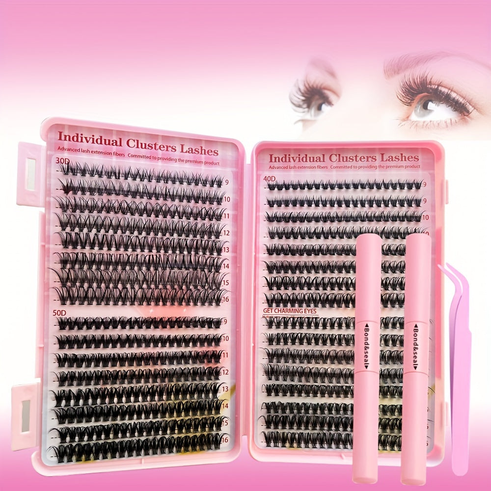 Lash-Erweiterungskit-280/320/640pcs D-Curl-Cluster + Werkzeuge