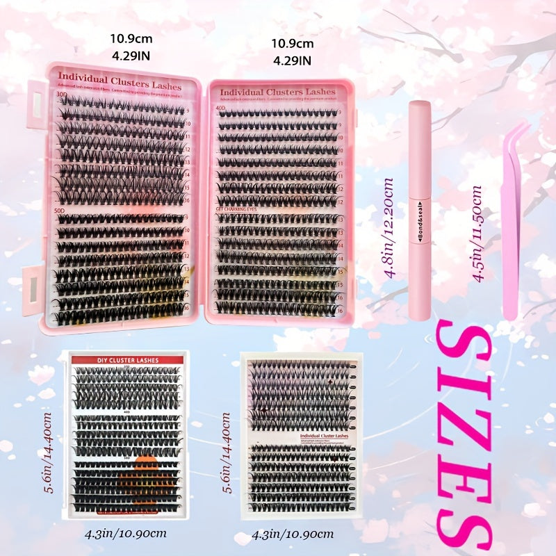 Lash-Erweiterungskit-280/320/640pcs D-Curl-Cluster + Werkzeuge