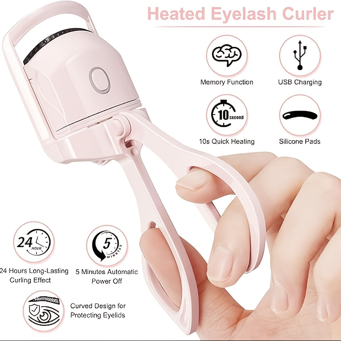 Pinke USB-Wimpernzange mit Heizung – Sanft & Lang anhaltende