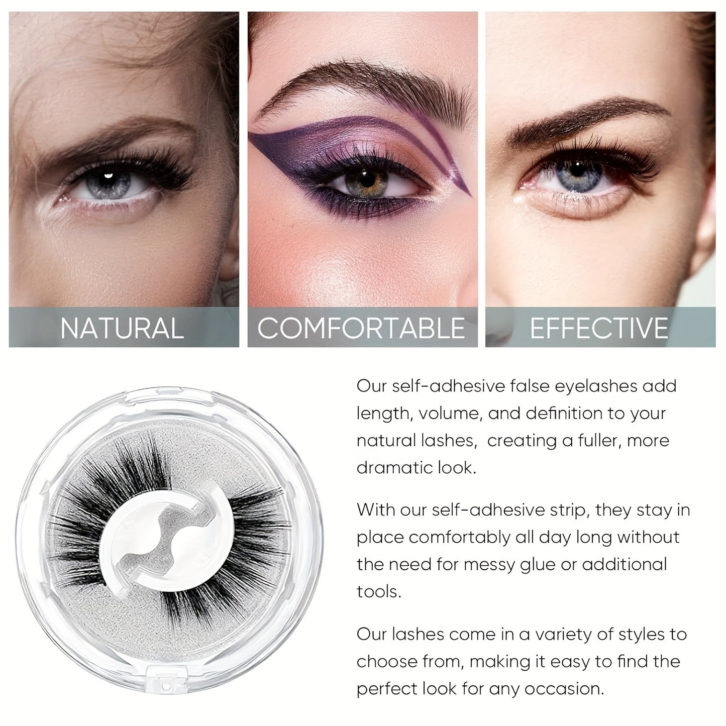Selbstklebende falsche Wimpern – 3 Paar dünn & Wiederverwendbar