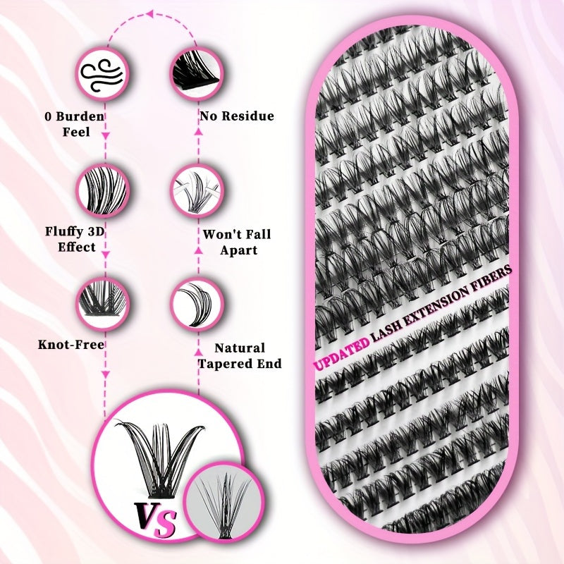 Lash-Erweiterungskit-280/320/640pcs D-Curl-Cluster + Werkzeuge
