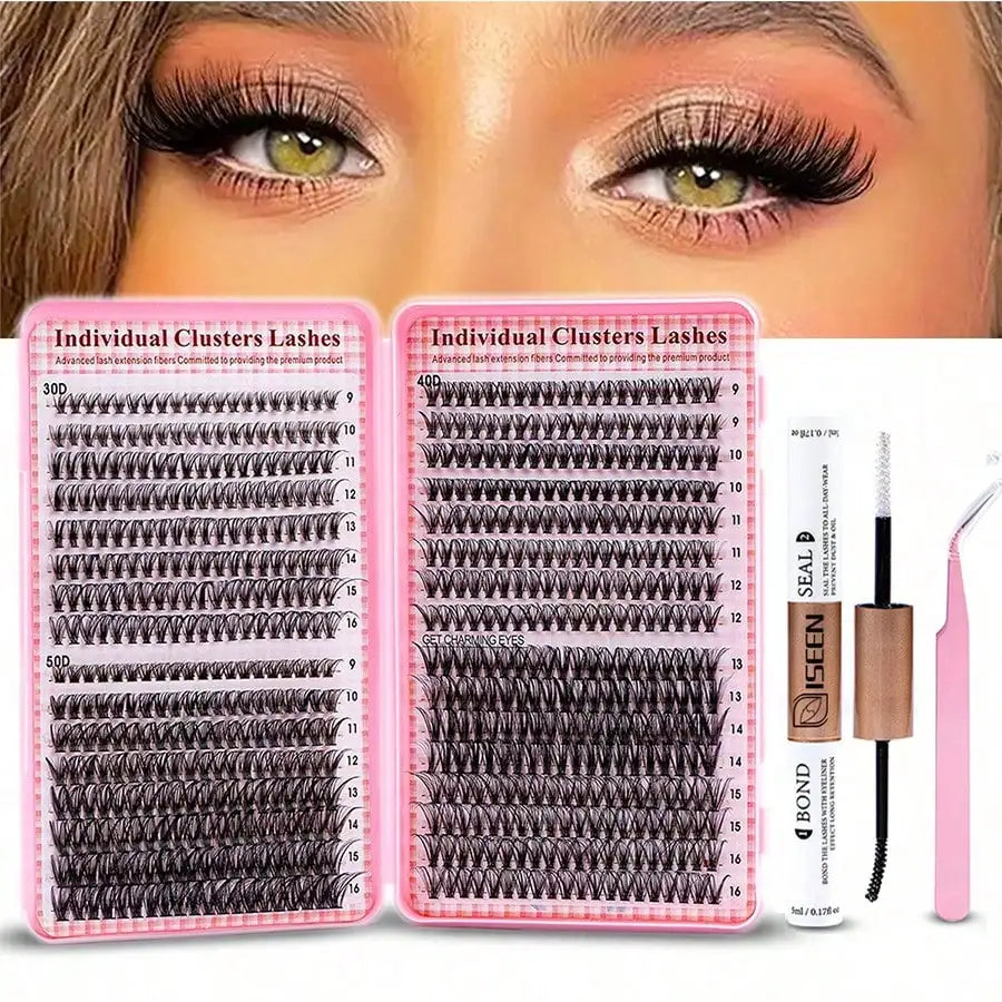DIY Wimpernverlängerungsset – Gemischte Cluster mit Bond & Pinzette