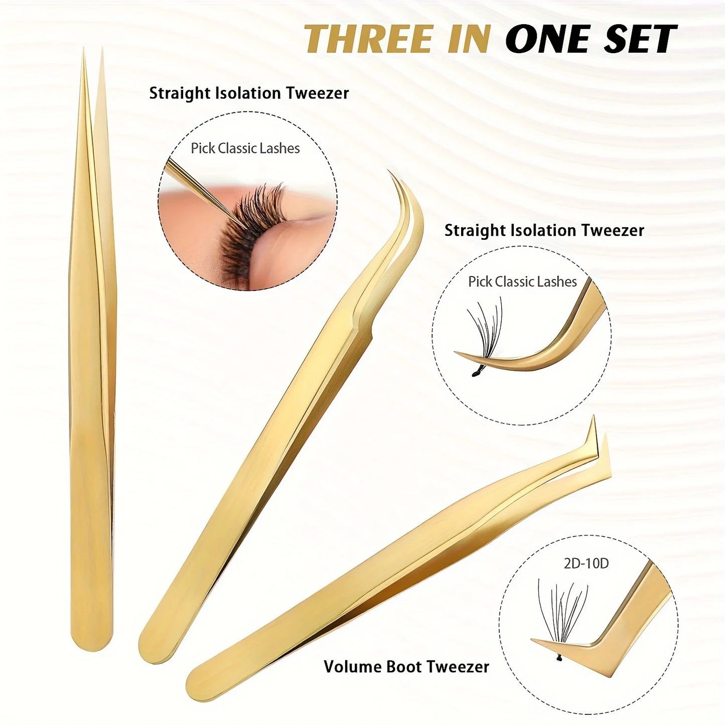 Hochpräzise Wimpern -Pinzetten -Set - 3 Edelstahlwerkzeuge