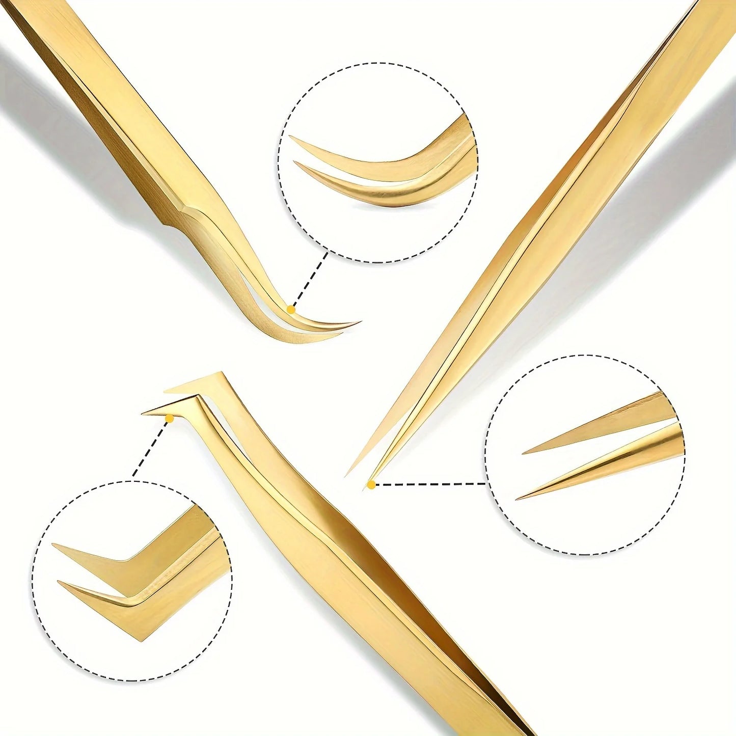 Hochpräzise Wimpern -Pinzetten -Set - 3 Edelstahlwerkzeuge