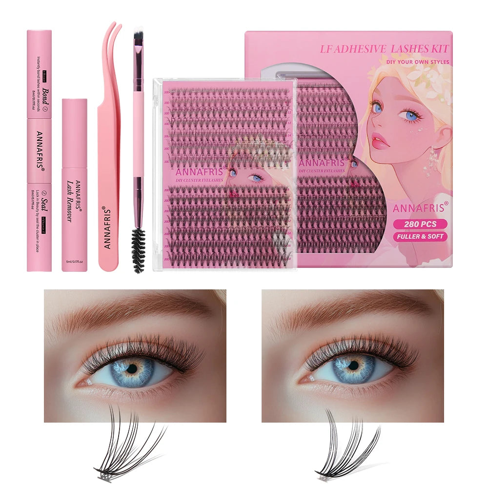Annafris DIY Lash Extension Kit - 280pcs Cluster + Werkzeuge