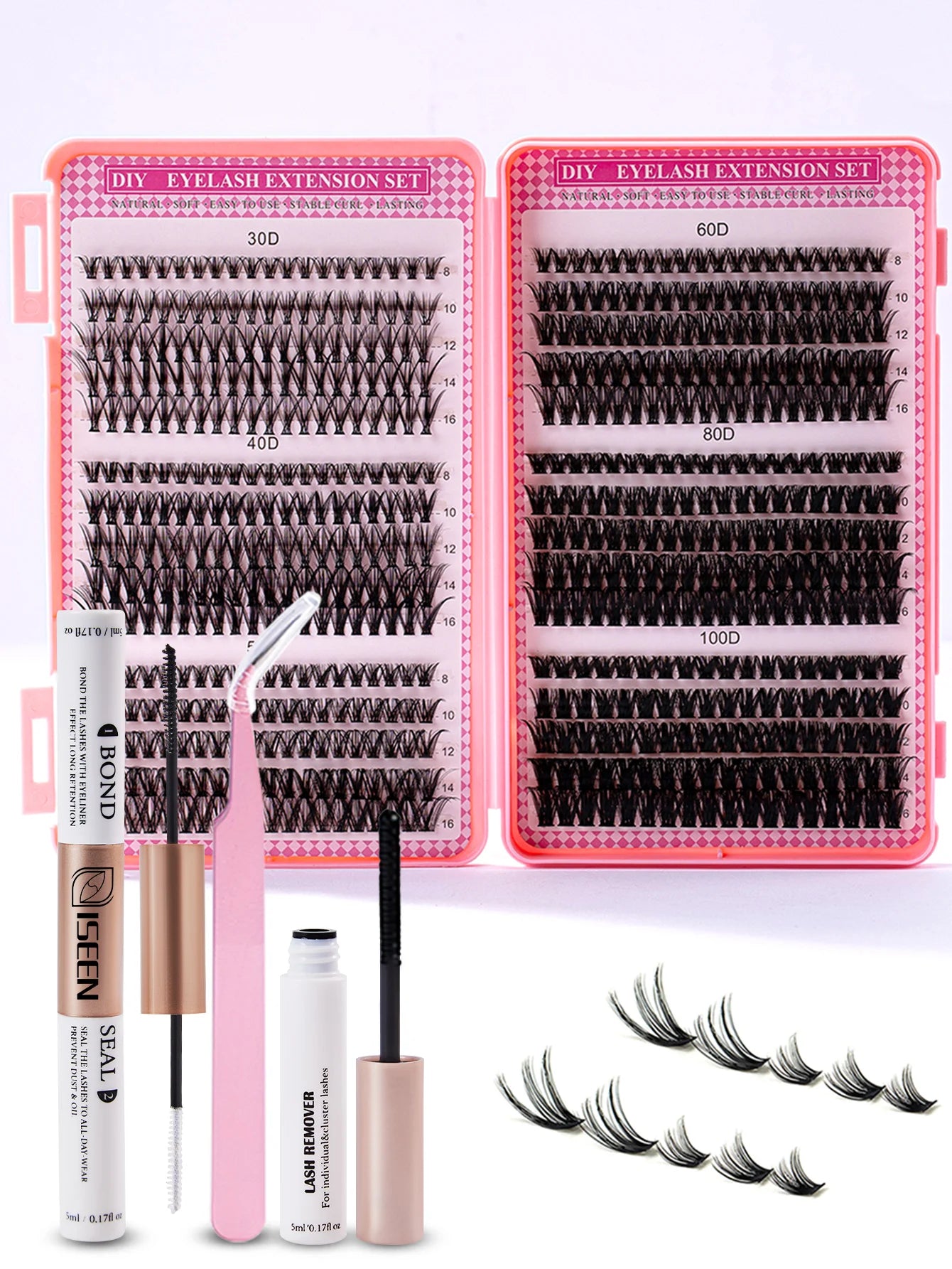 DIY Wimpernverlängerungsset – Gemischte Cluster mit Bond & Pinzette