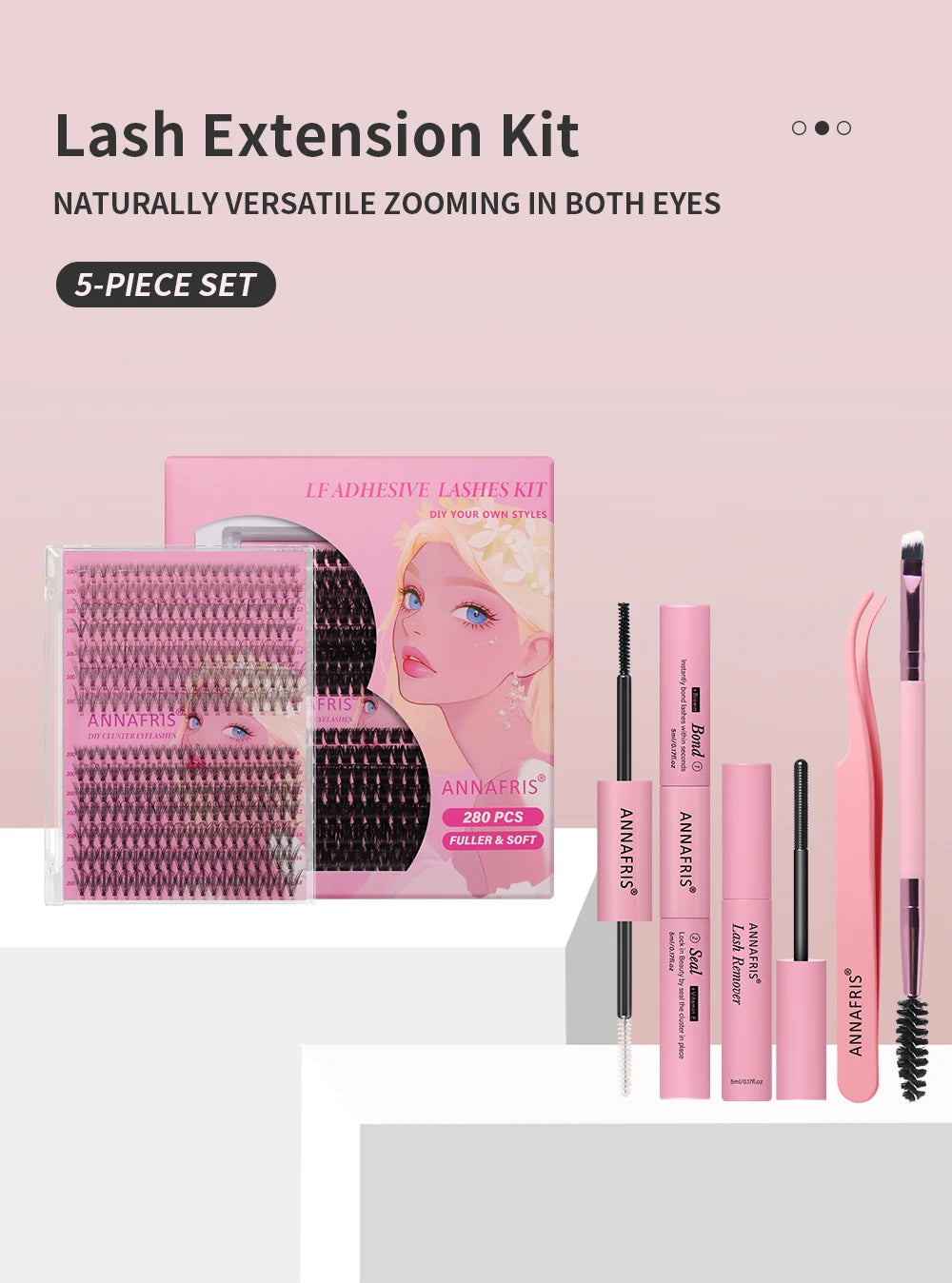 Annafris DIY Lash Extension Kit - 280pcs Cluster + Werkzeuge