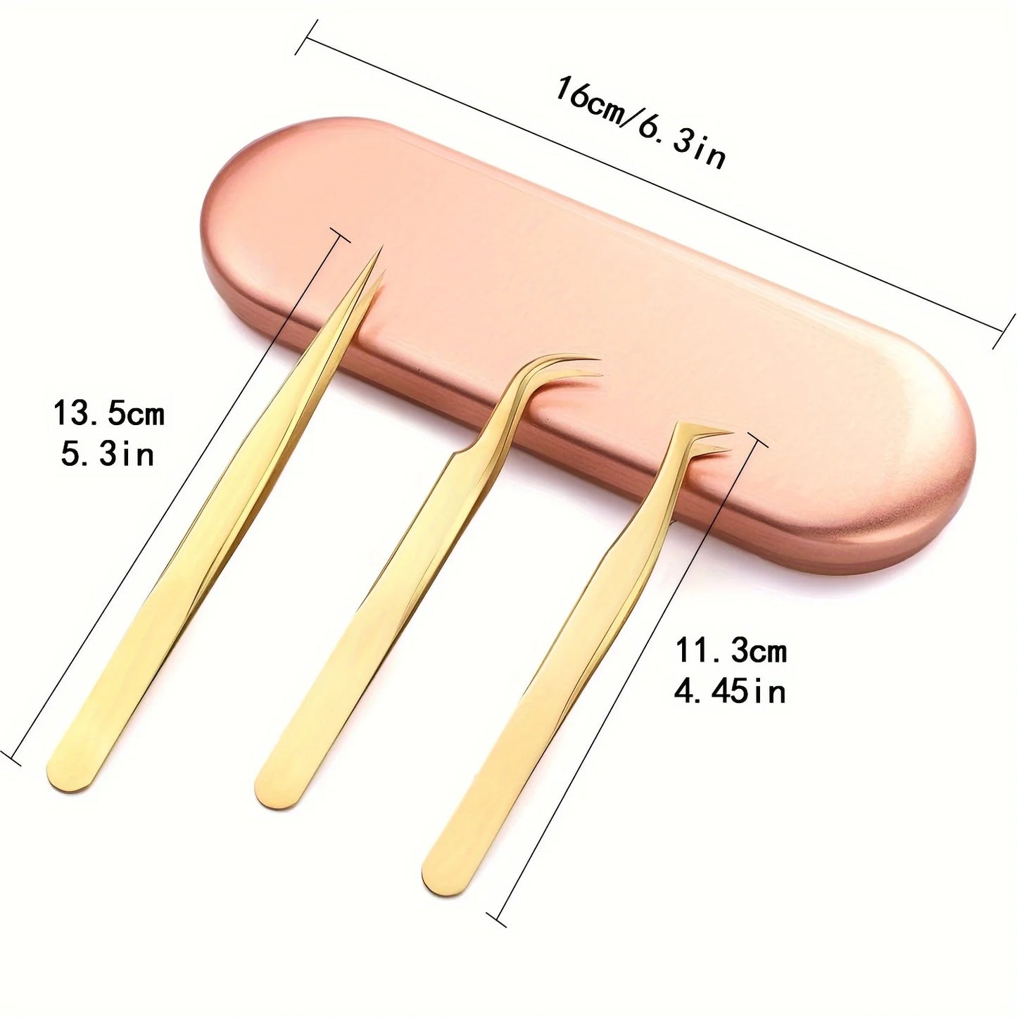 Hochpräzise Wimpern -Pinzetten -Set - 3 Edelstahlwerkzeuge