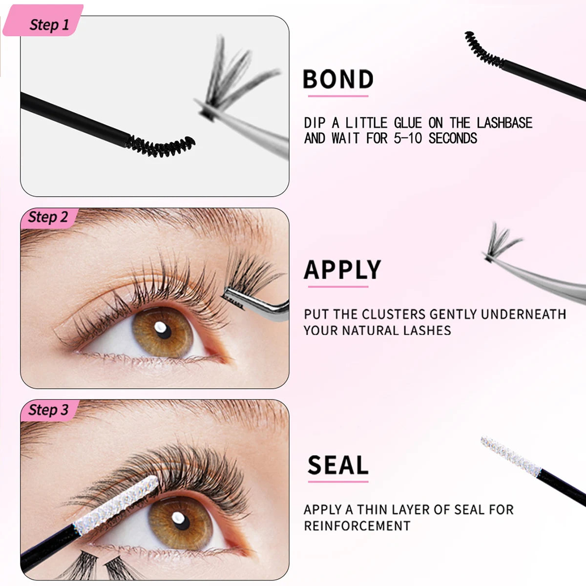 DIY Wimpernverlängerungsset – Gemischte Cluster mit Bond & Pinzette