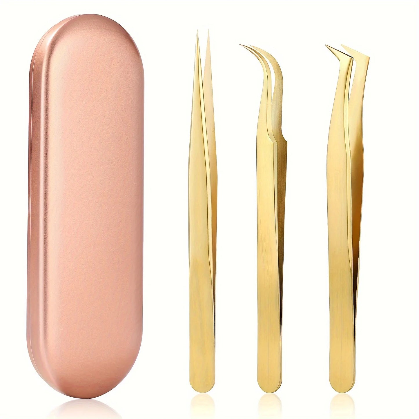 Hochpräzise Wimpern -Pinzetten -Set - 3 Edelstahlwerkzeuge
