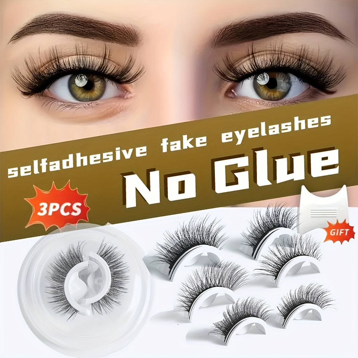 Selbstklebende falsche Wimpern – 3 Paar dünn & Wiederverwendbar