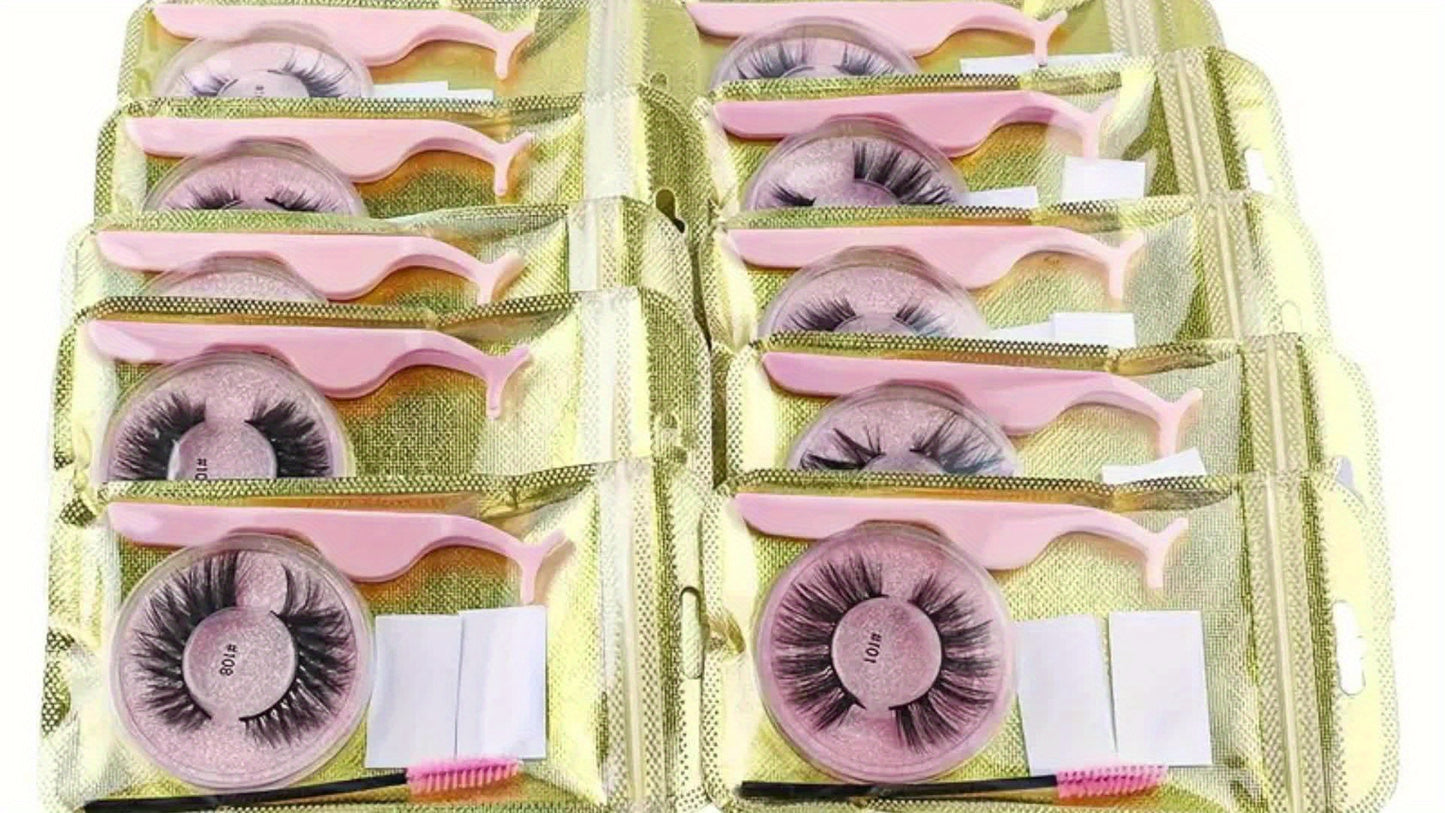 10 Paare selbstklebende Wimpern-Multi-Stil flauschiger Faux-Nerz