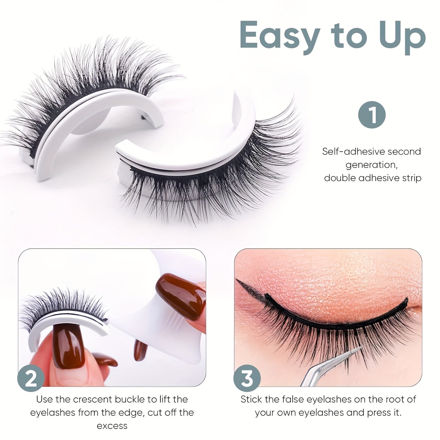 Selbstklebende falsche Wimpern – 3 Paar dünn & Wiederverwendbar