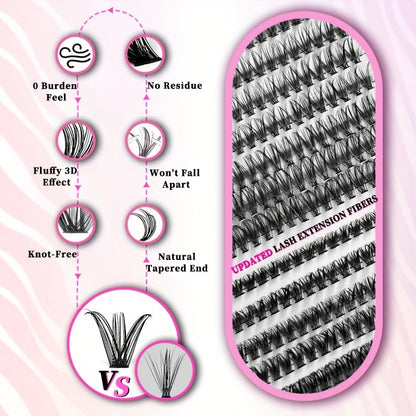 Lash-Erweiterungskit-280/320/640pcs D-Curl-Cluster + Werkzeuge
