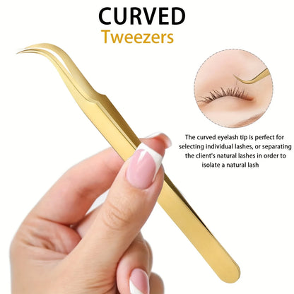 Hochpräzise Wimpern -Pinzetten -Set - 3 Edelstahlwerkzeuge