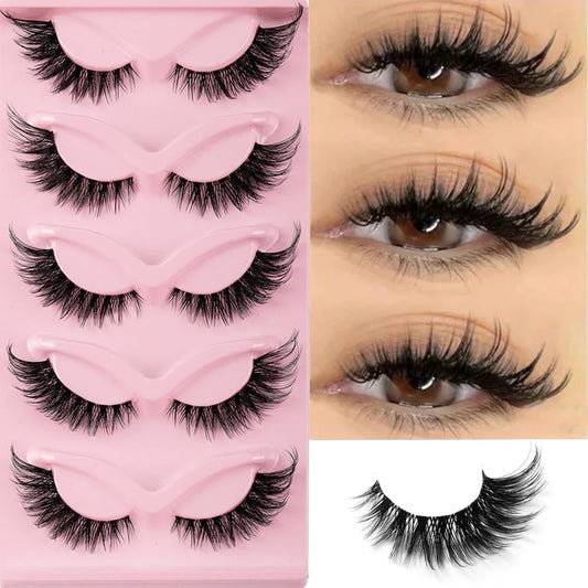 5 Paar Cat Eye Wimpern - Faux Mink mit geflügelten Enden