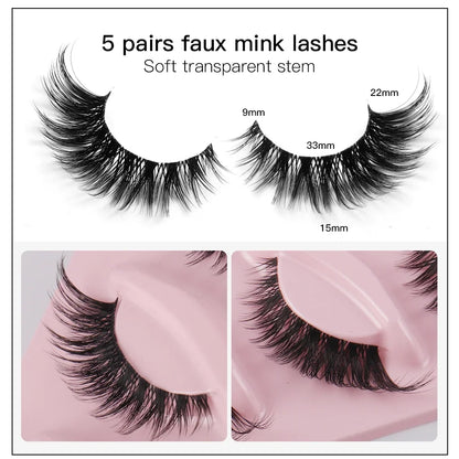 5 Paar Cat Eye Wimpern - Faux Mink mit geflügelten Enden