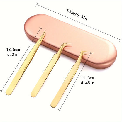 Hochpräzise Wimpern -Pinzetten -Set - 3 Edelstahlwerkzeuge