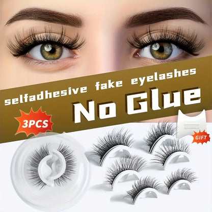 Selbstklebende falsche Wimpern – 3 Paar dünn & Wiederverwendbar