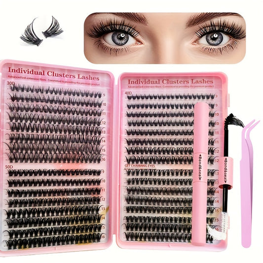 Lash-Erweiterungskit-280/320/640pcs D-Curl-Cluster + Werkzeuge
